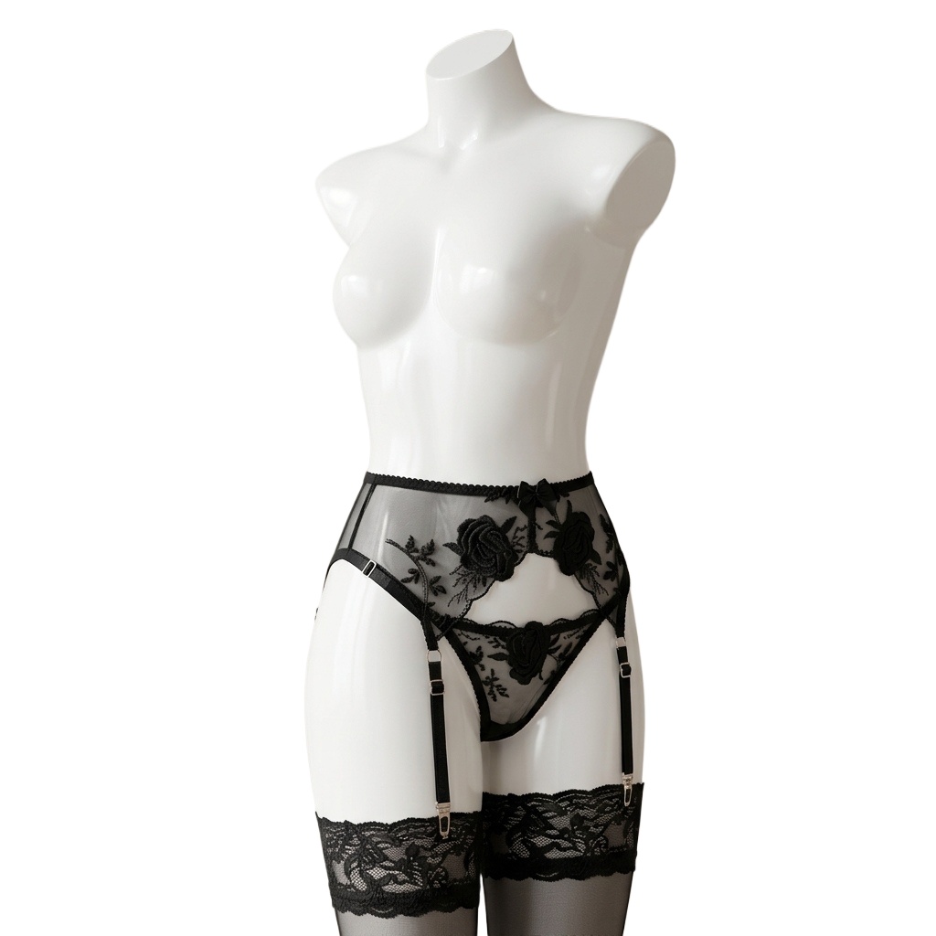 Garter Belt Set - طقم حمالة وسروال داخلي نسائي مطرز